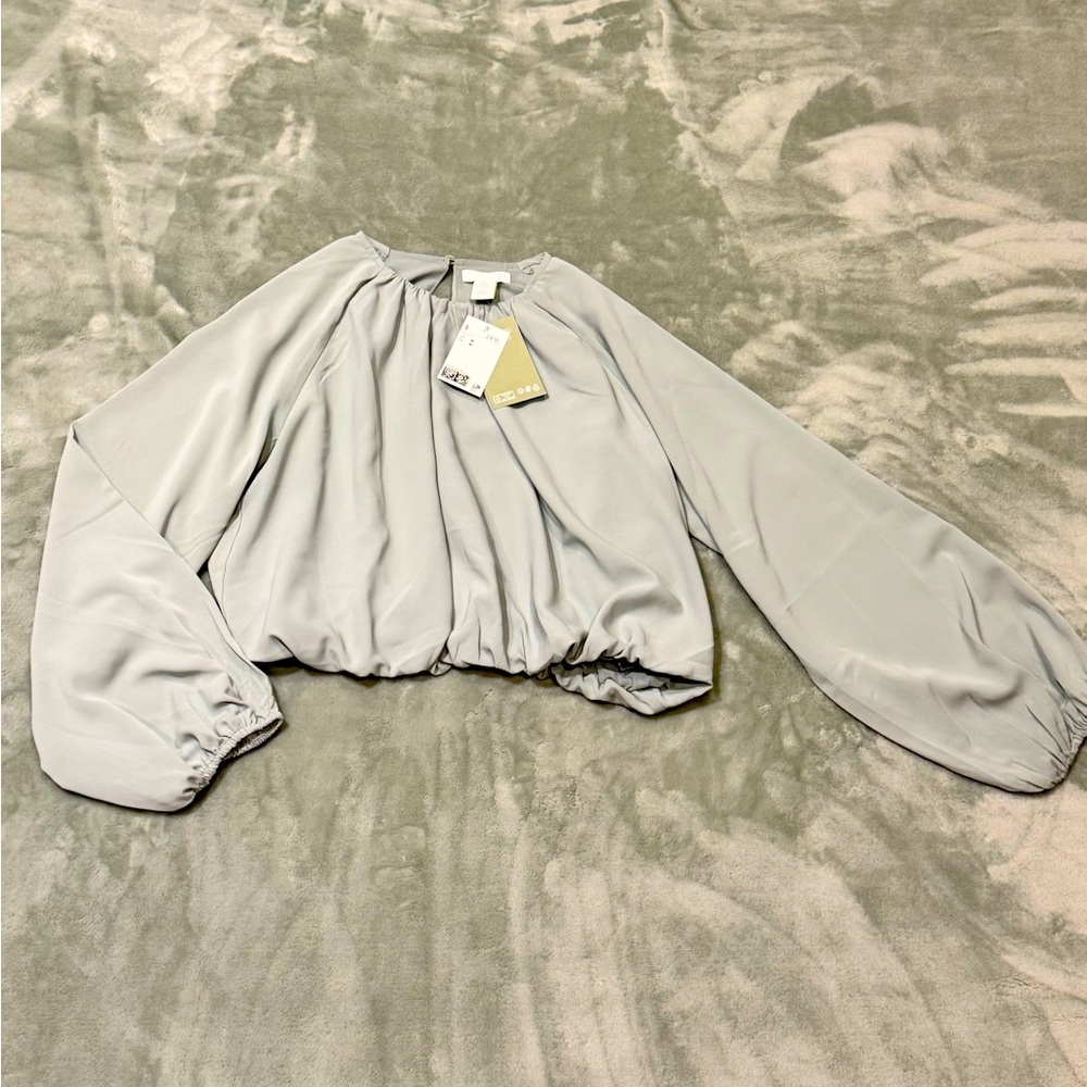 H&M Cropped Long Sleeve Satin Shirt